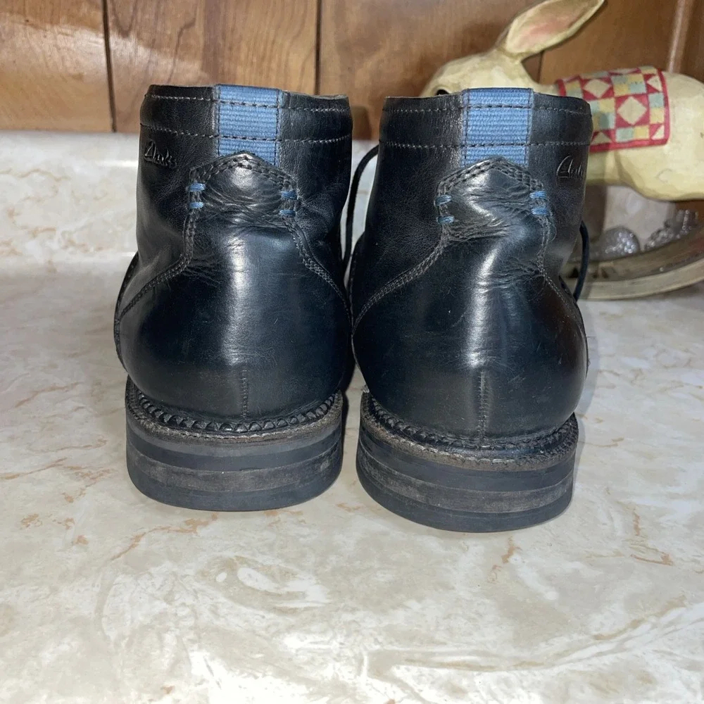 Clarks Chukka Leather Lace-up Ankle‎ Boots Black US 11 Mens Fabric Lined